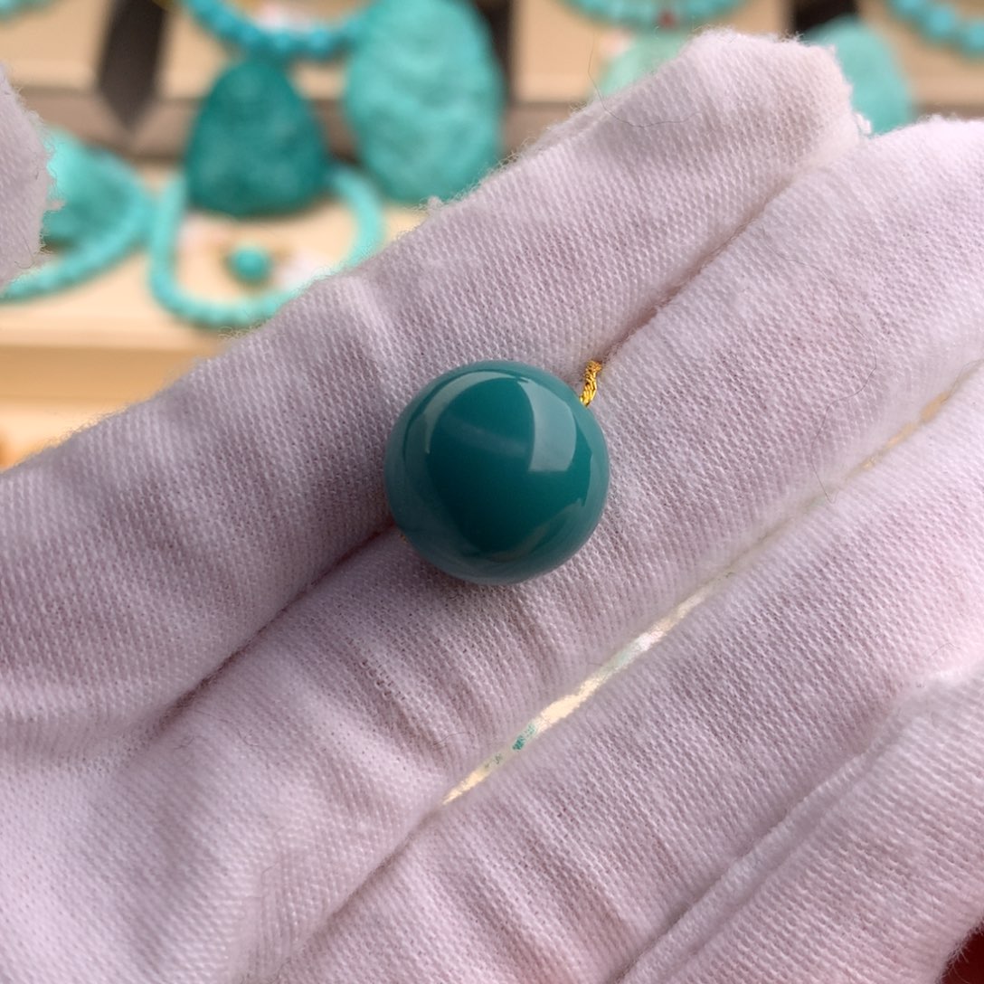 绿松石珠宝奇石未镶嵌14.2mm