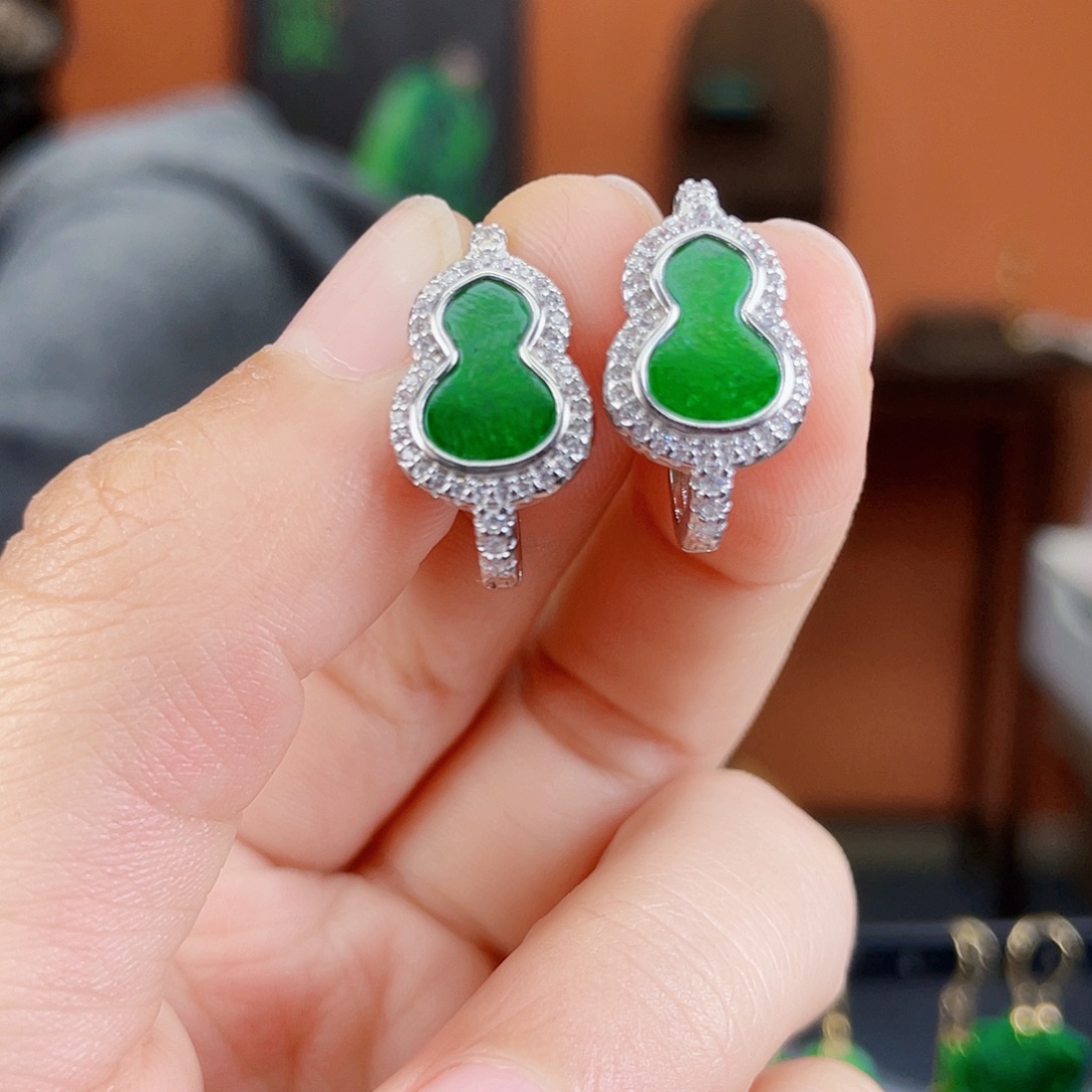 翡翠银S925镶嵌耳饰