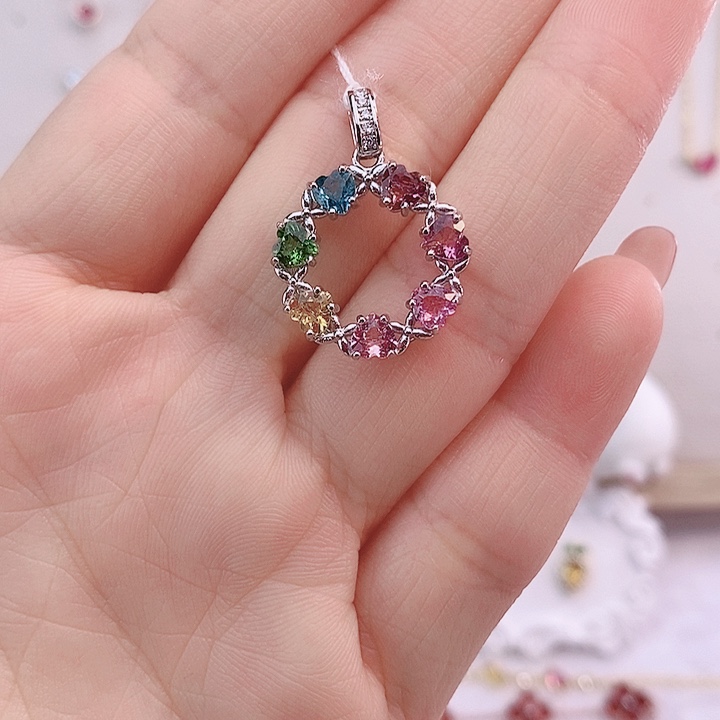 碧玺颈饰银S925镶嵌吊坠