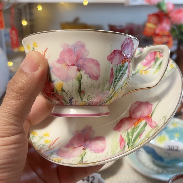 瓷片粉彩手绘咖啡杯