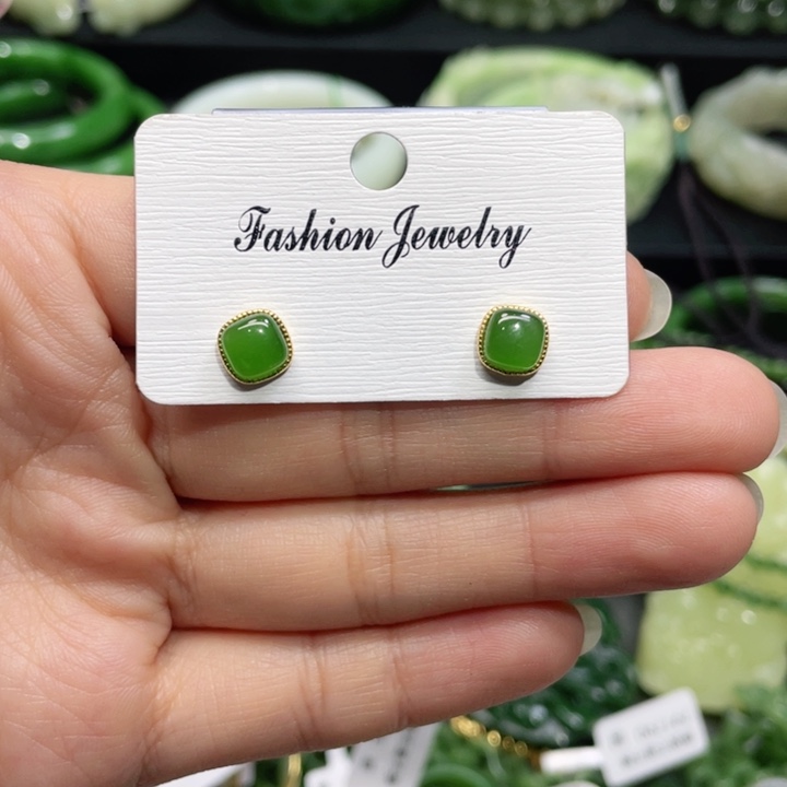 和田玉耳饰银S925镶嵌