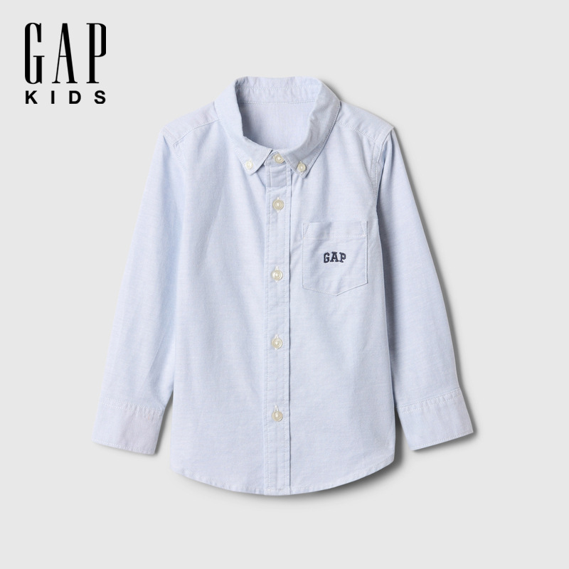 Gap男幼童2025秋季新款刺绣logo长袖衬衫合身儿童上衣美版606204