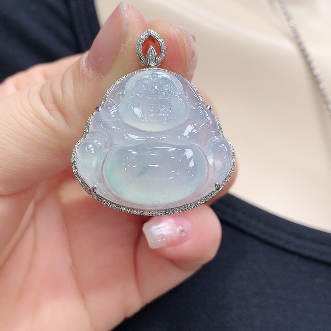 翡翠颈饰18K金镶嵌佛公