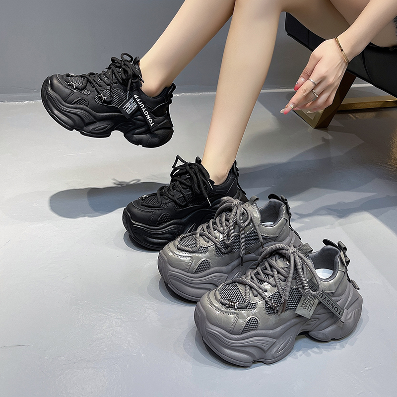 秋季新款网面透气老爹鞋女ins2025厚底增高时尚百搭休闲运动鞋