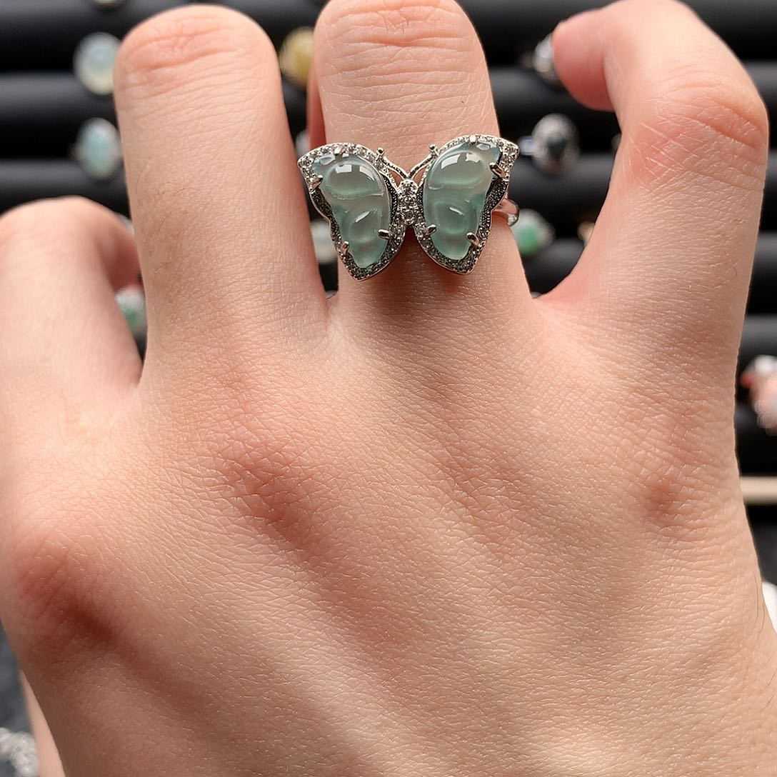 翡翠戒指银S925镶嵌0258