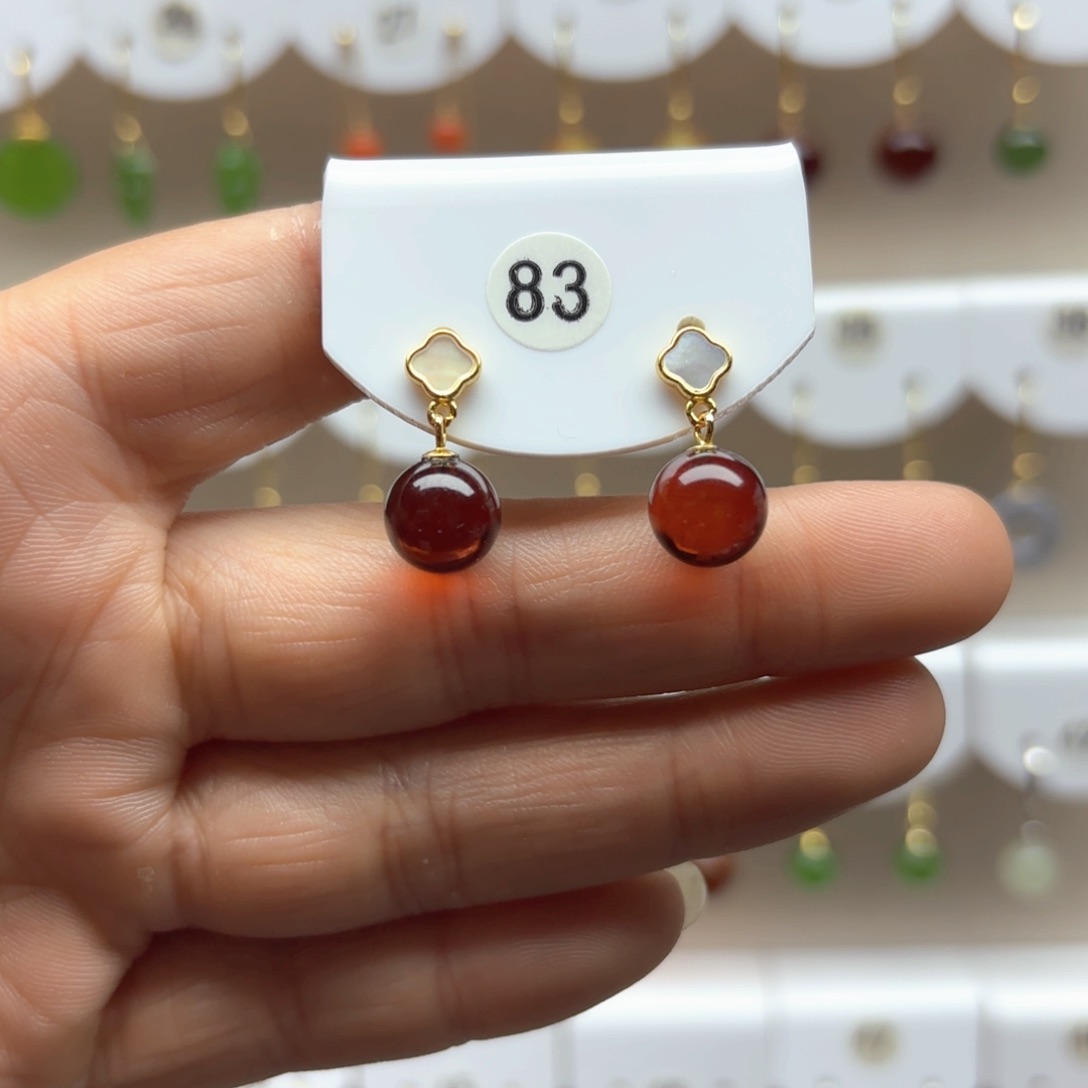 血珀耳饰银S925镶嵌血珀