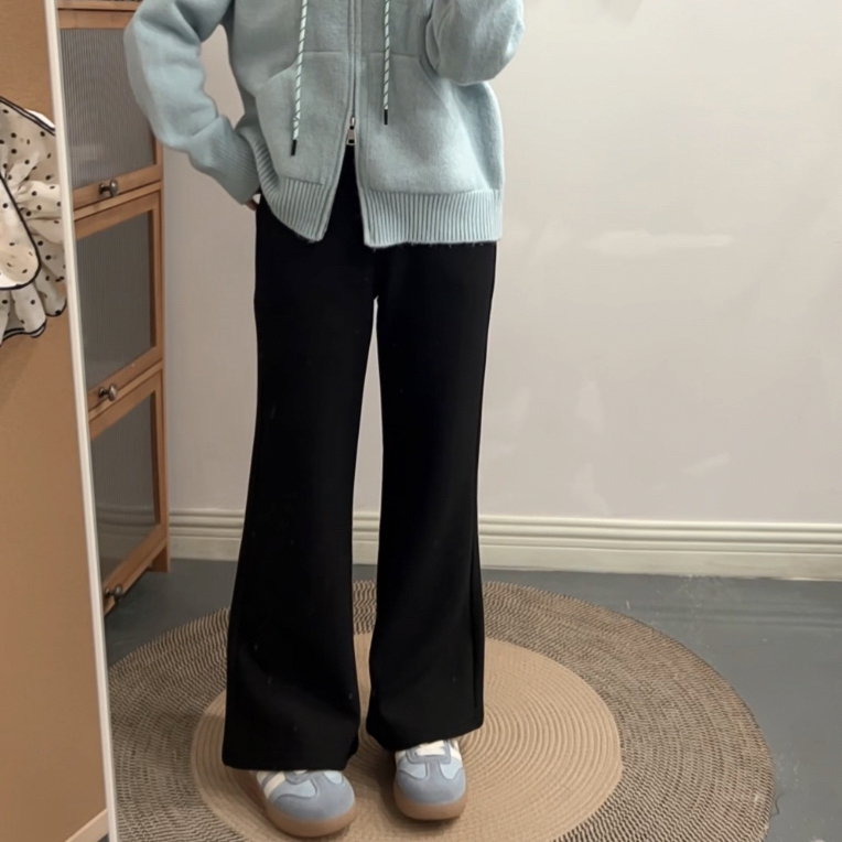 小个子秋冬窄版显瘦弹力休闲微喇黑色西装裤6057