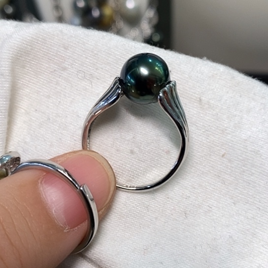 海水珍珠戒指银S925镶嵌10