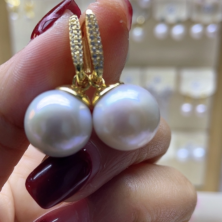 淡水珍珠耳饰银S925镶嵌