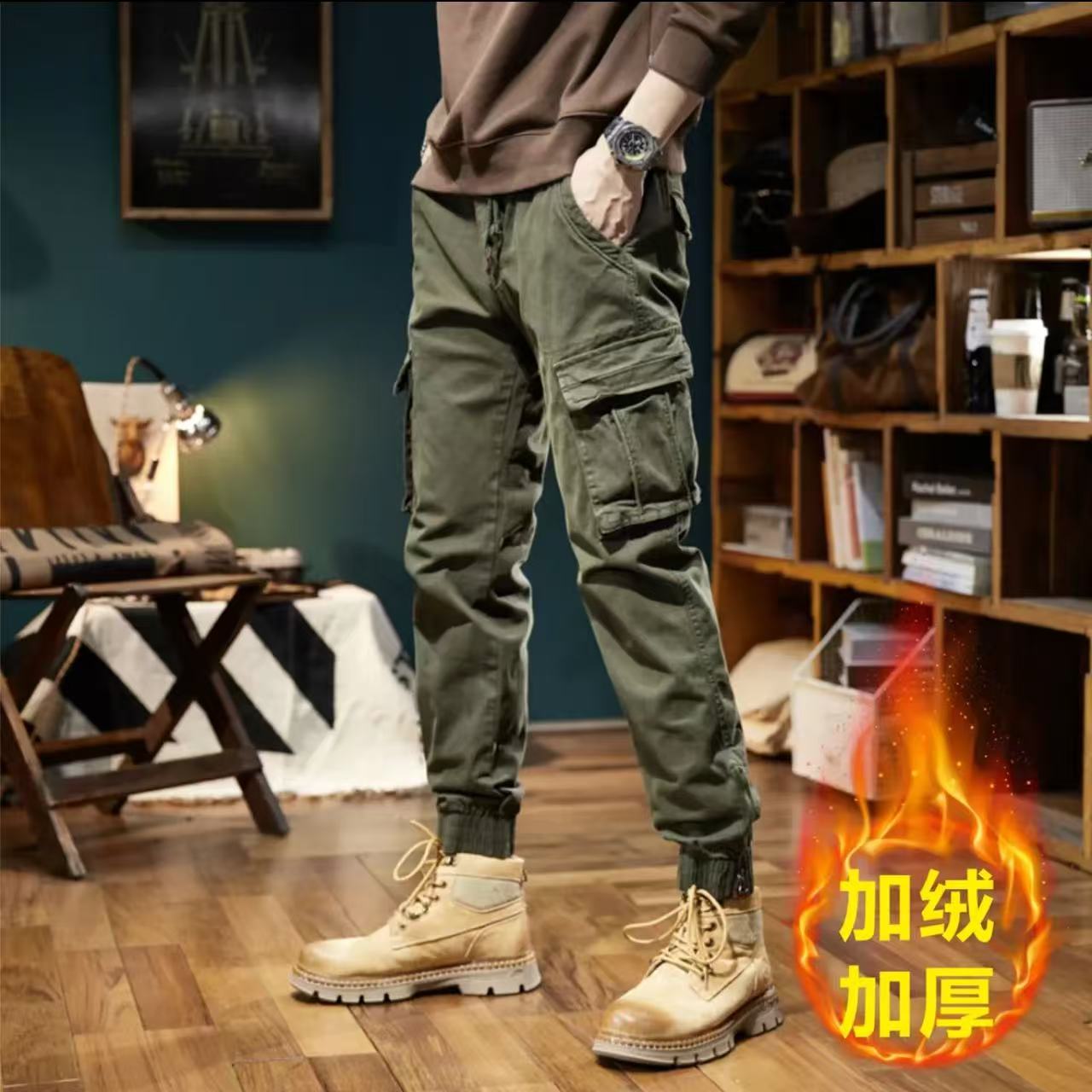 8063复古工装裤弹力秋冬季加绒加厚保暖户外战术潮牌宽松男休闲裤