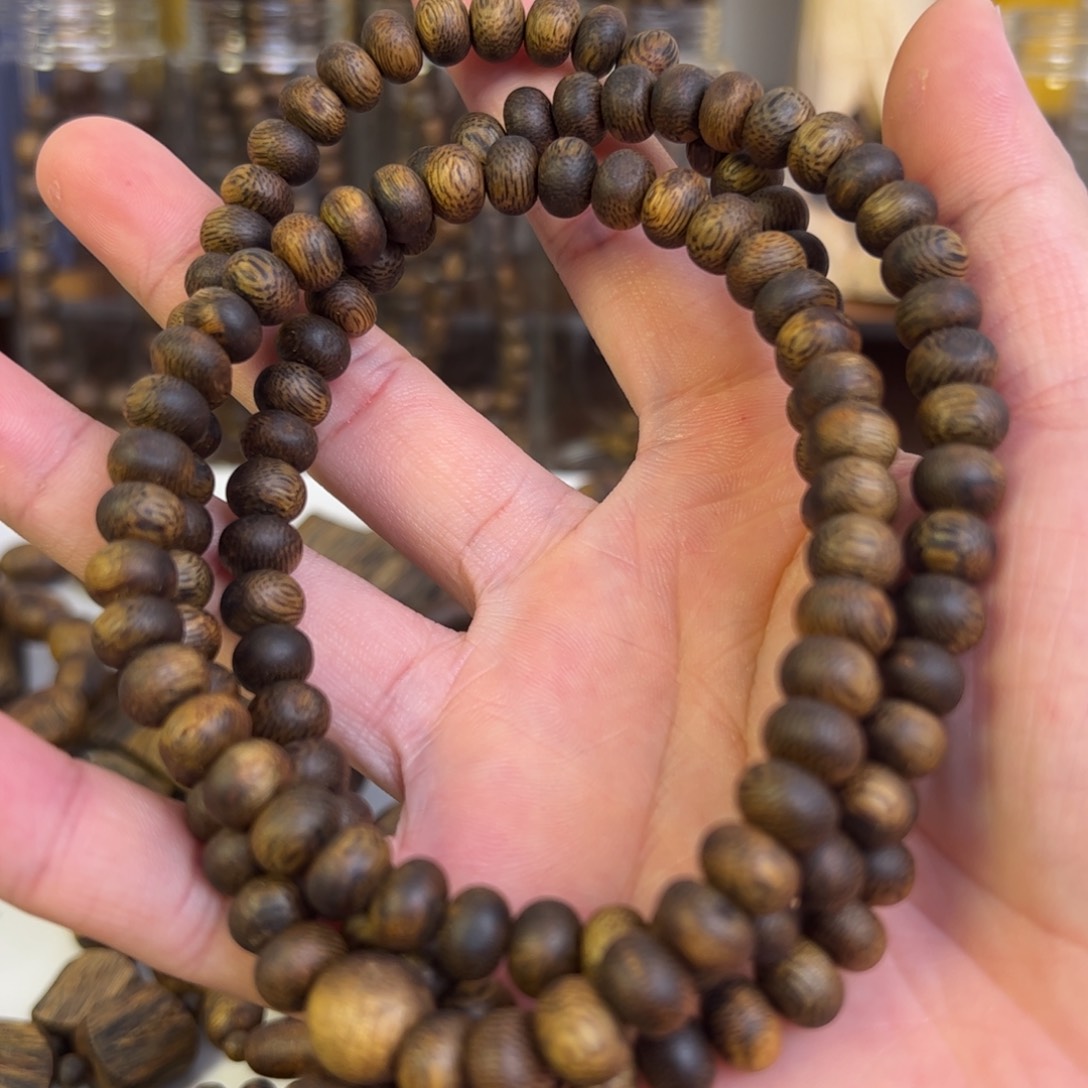 沉香手串༺**༻乌身圆叶手串25