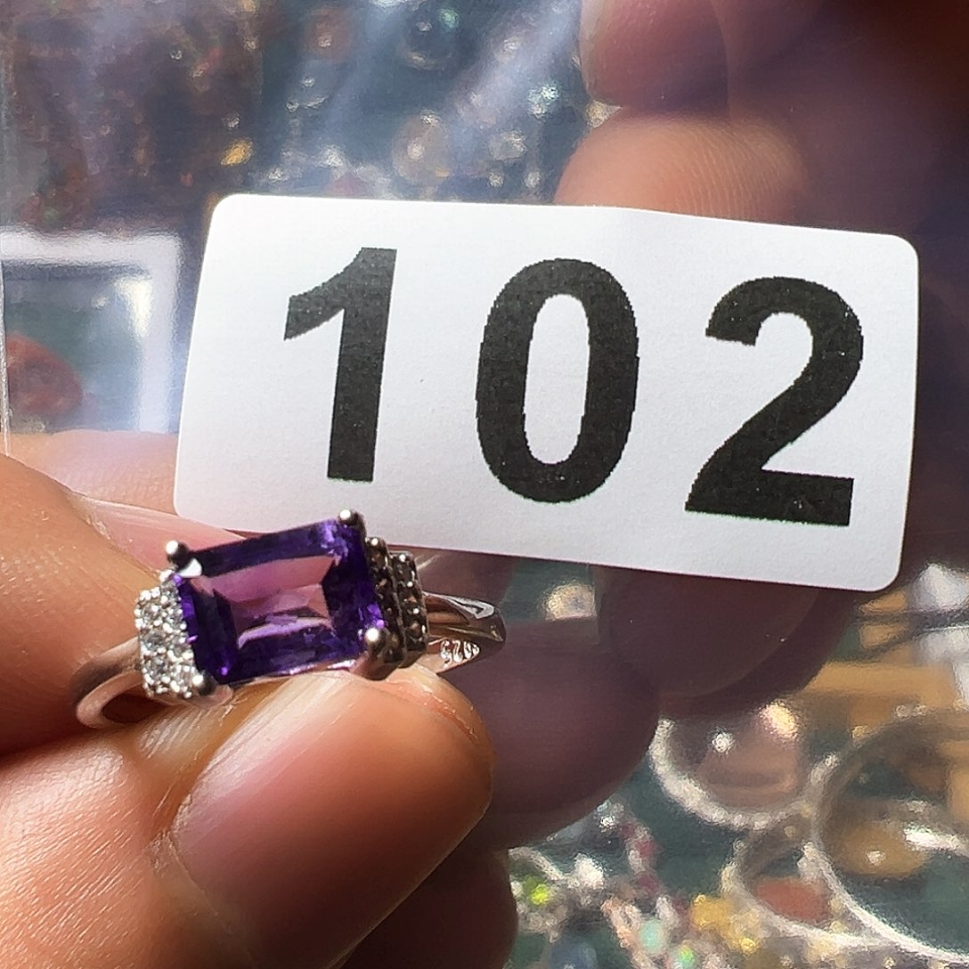 紫晶戒指银S925镶嵌紫水晶戒指活口可调节