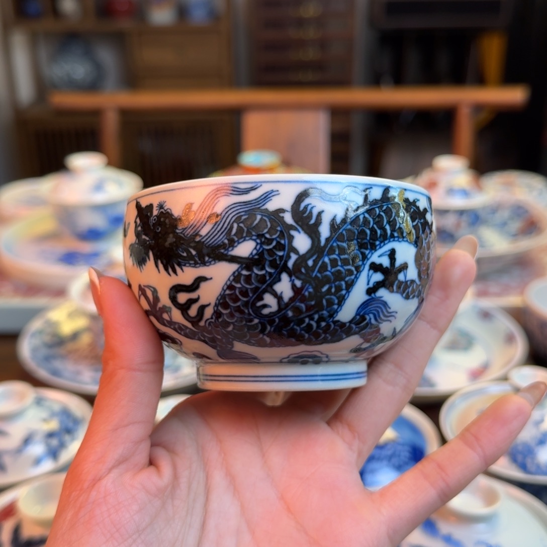 杯重工双龙八宝仙鹤杯纯手绘