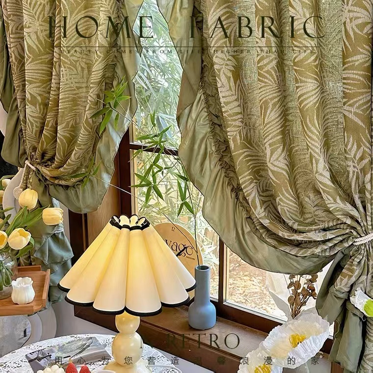 南洋风法式中古风复古窗帘透光不透人纱帘棉麻加厚客厅卧室高级感