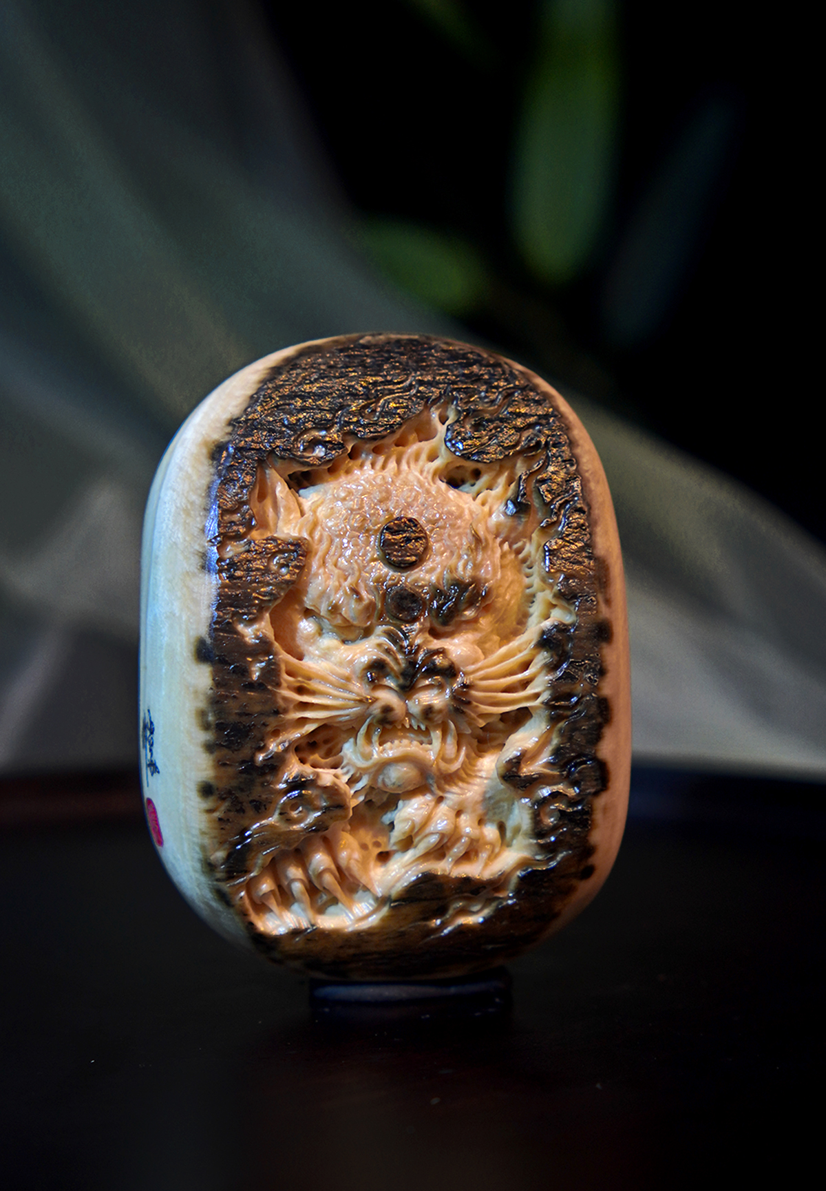 天然猛犸牙/手工雕刻作品/虎牌/特色蓝皮咖料/文玩收藏