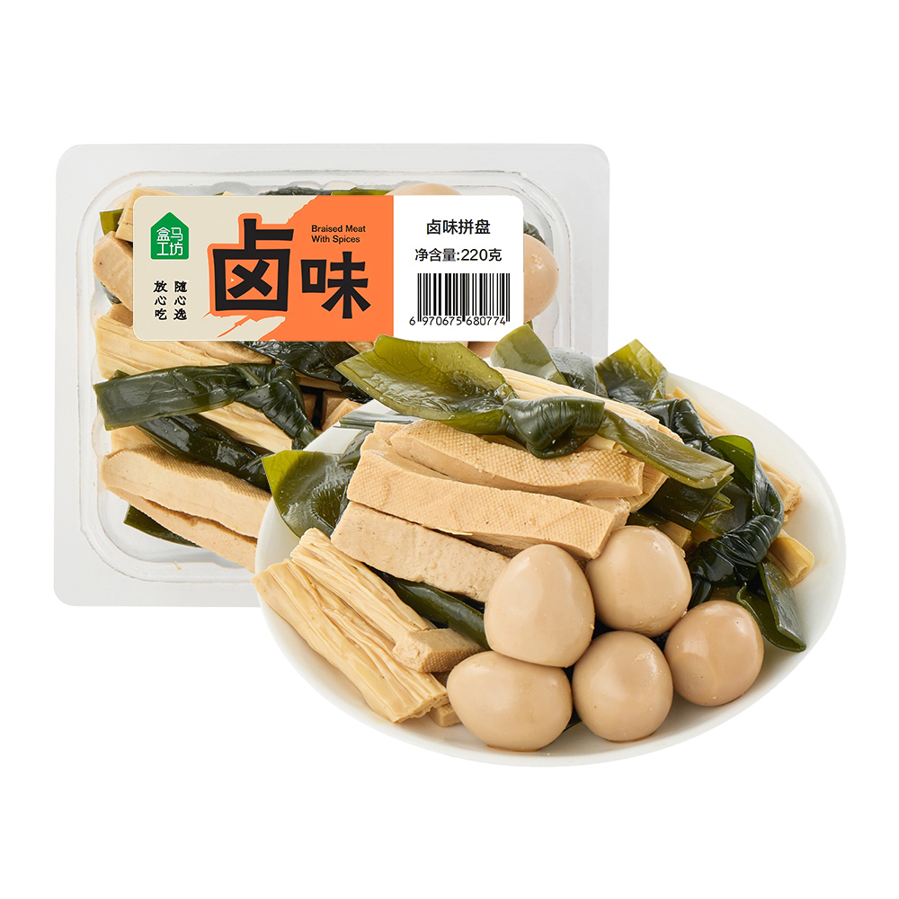 盒马工坊 卤味拼盘(豆干+腐竹+鹌鹑蛋+海带)  220g