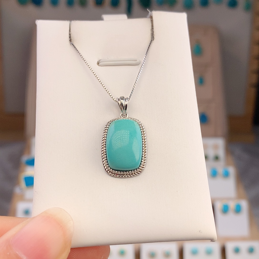 绿松石银S925镶嵌吊坠(不含链)