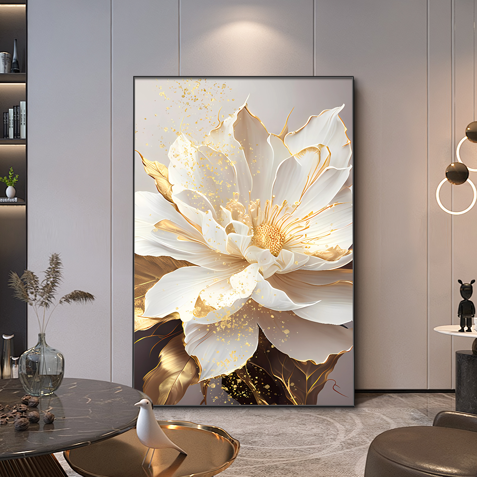 现代轻奢装饰画牡丹花卉客厅沙发高档落地画入户玄关走廊过道壁画