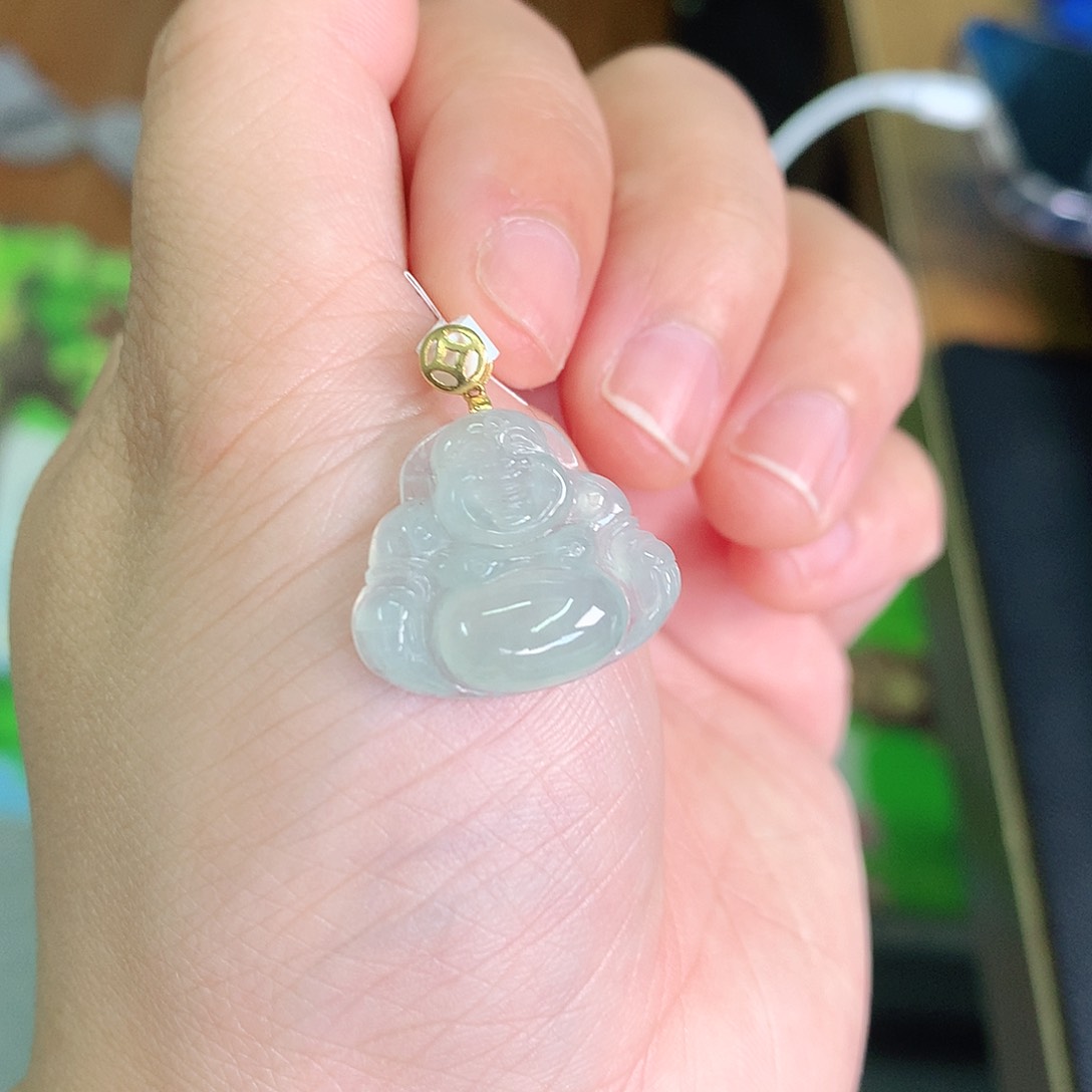 翡翠颈饰18K金镶嵌冰晴小佛