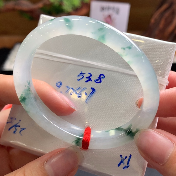 翡翠手镯未镶嵌53.8圈贵妃 冰飘花 9号