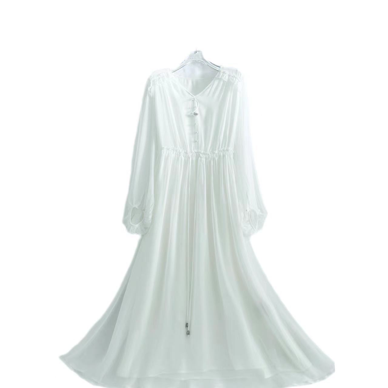 【白色-禾枫原创表弟】重磅100桑蚕丝连衣裙Y24C9076