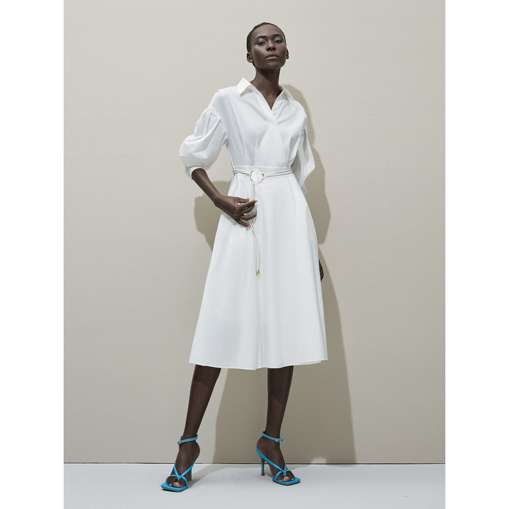 FALEMIG-萝家清新法式气质落肩收腰腰带衬衫式连衣裙Y15400