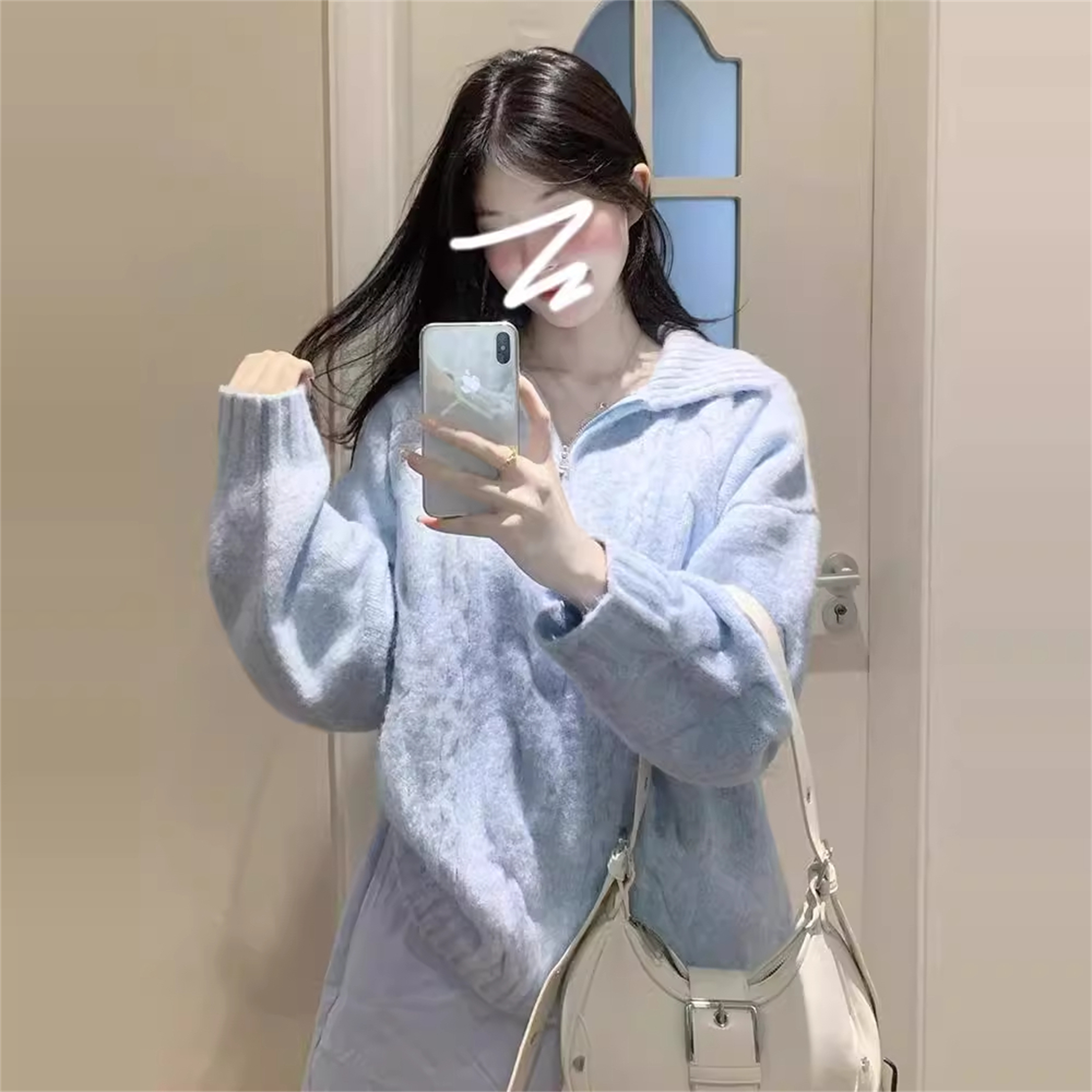 大码胖MM翻领软糯套头针织打底衫女秋冬慵懒风宽松显瘦遮肚子毛衣