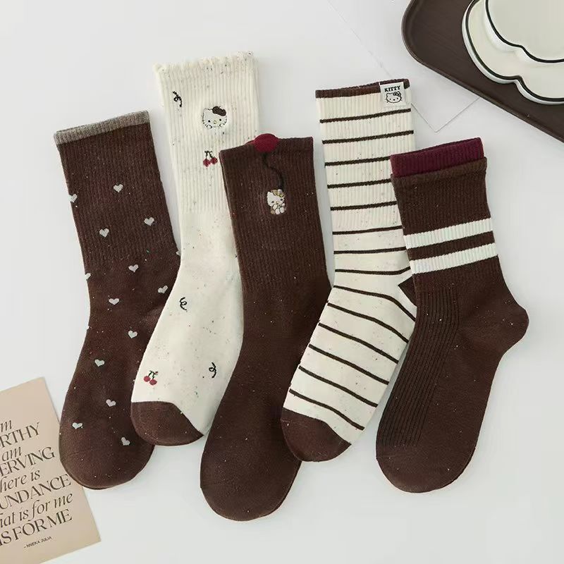 精梳棉网红款中高筒蝴蝶结波点秋冬款百搭碎花可爱羊毛费尔岛