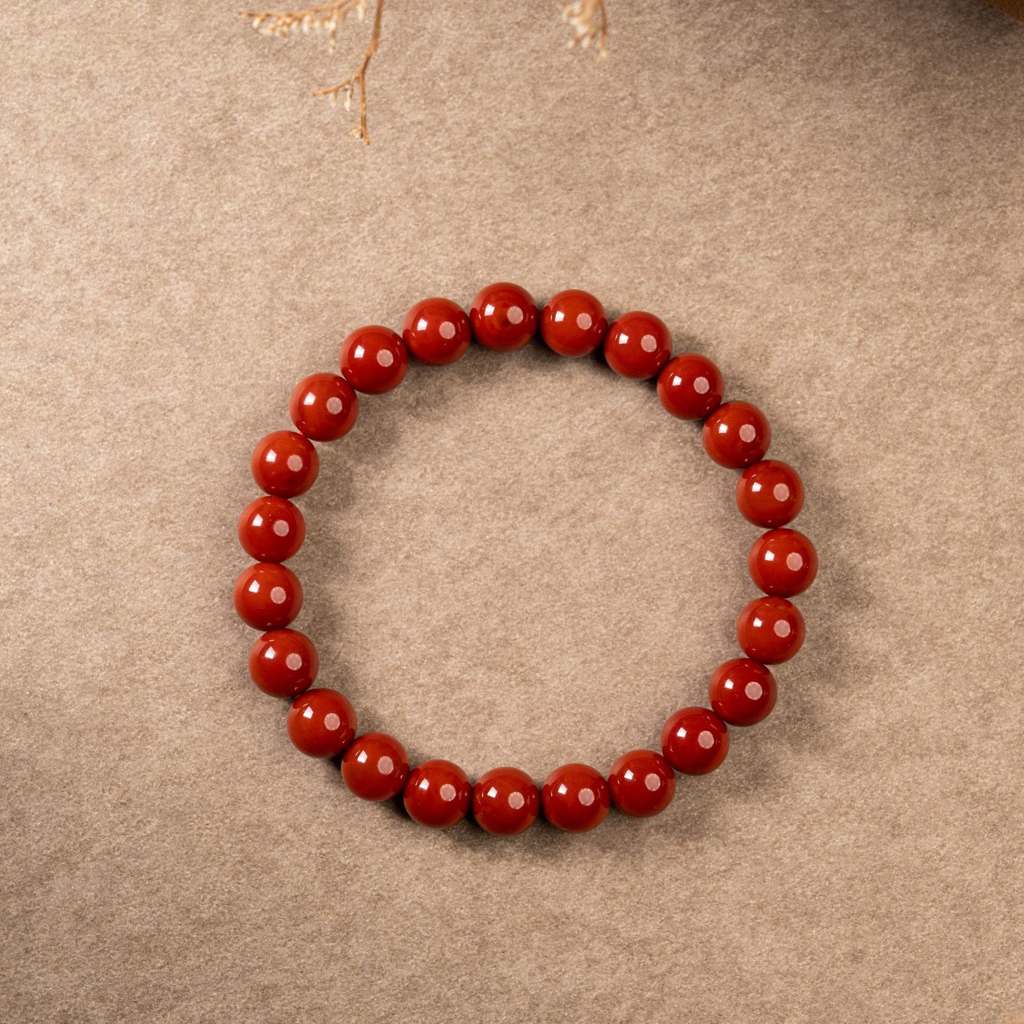 牛血红，8MM瓦西料，圆珠单圈手串