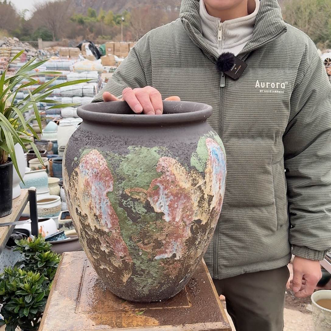 紫砂花盆口22高33（工艺品泼墨黑啊