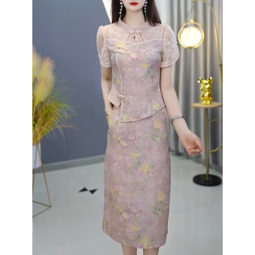 【套装定制】B1331胭脂粉两件套优雅气质时尚减龄显瘦夏季收腰