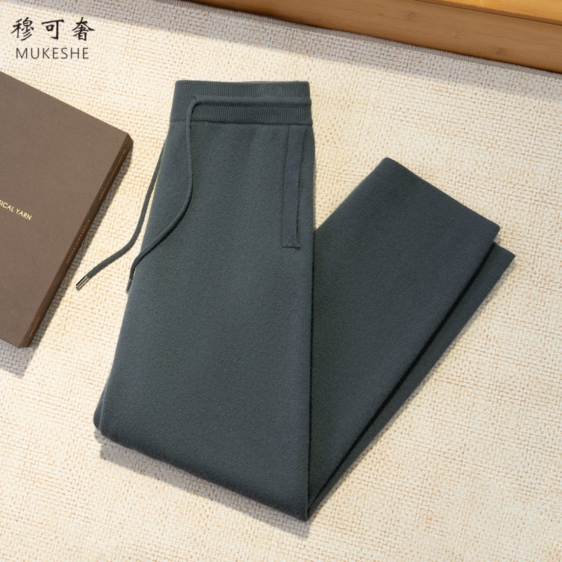 空气层秋冬男士纯羊绒长裤重磅加厚保暖外穿休闲直裤休闲直筒裤