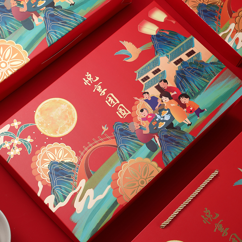 2025悦享团圆花好月圆月饼包装盒6粒装 高档广式中秋创意手提盒
