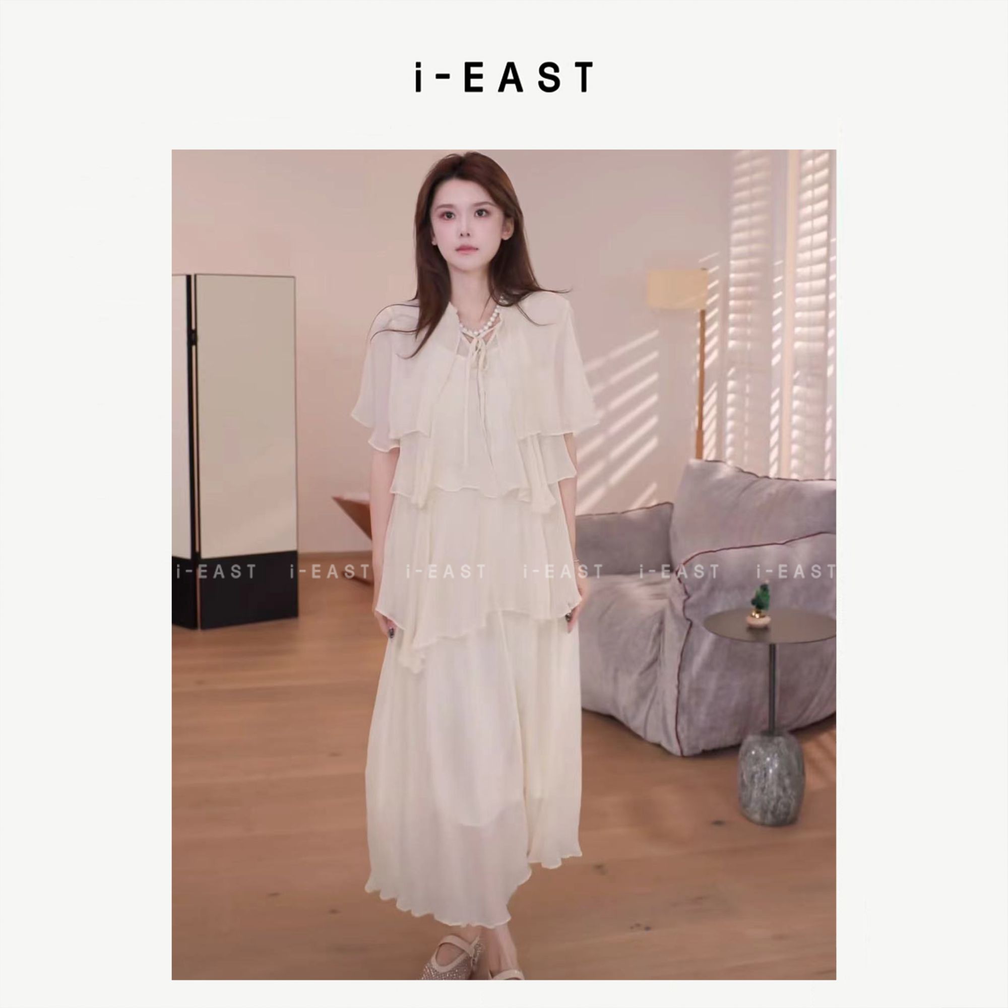 i-EAST 爱神信筏~甜美风气质优雅中式连衣裙-6X Q14922