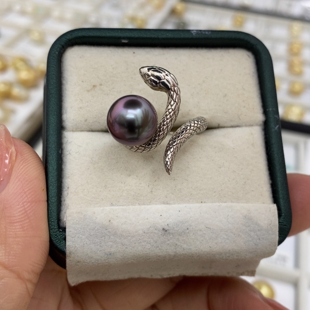 海水珍珠戒指银S925镶嵌大溪地薰衣草紫10.2