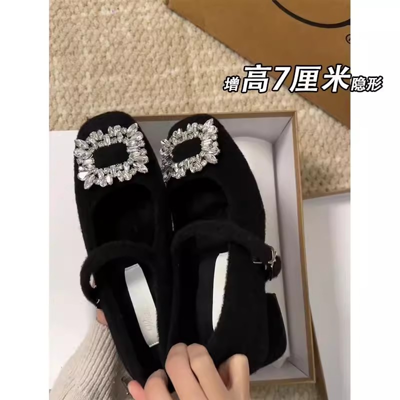 不累脚~小个子神器隐形内增高7cm温柔玛丽珍鞋秋冬季法式水钻单鞋