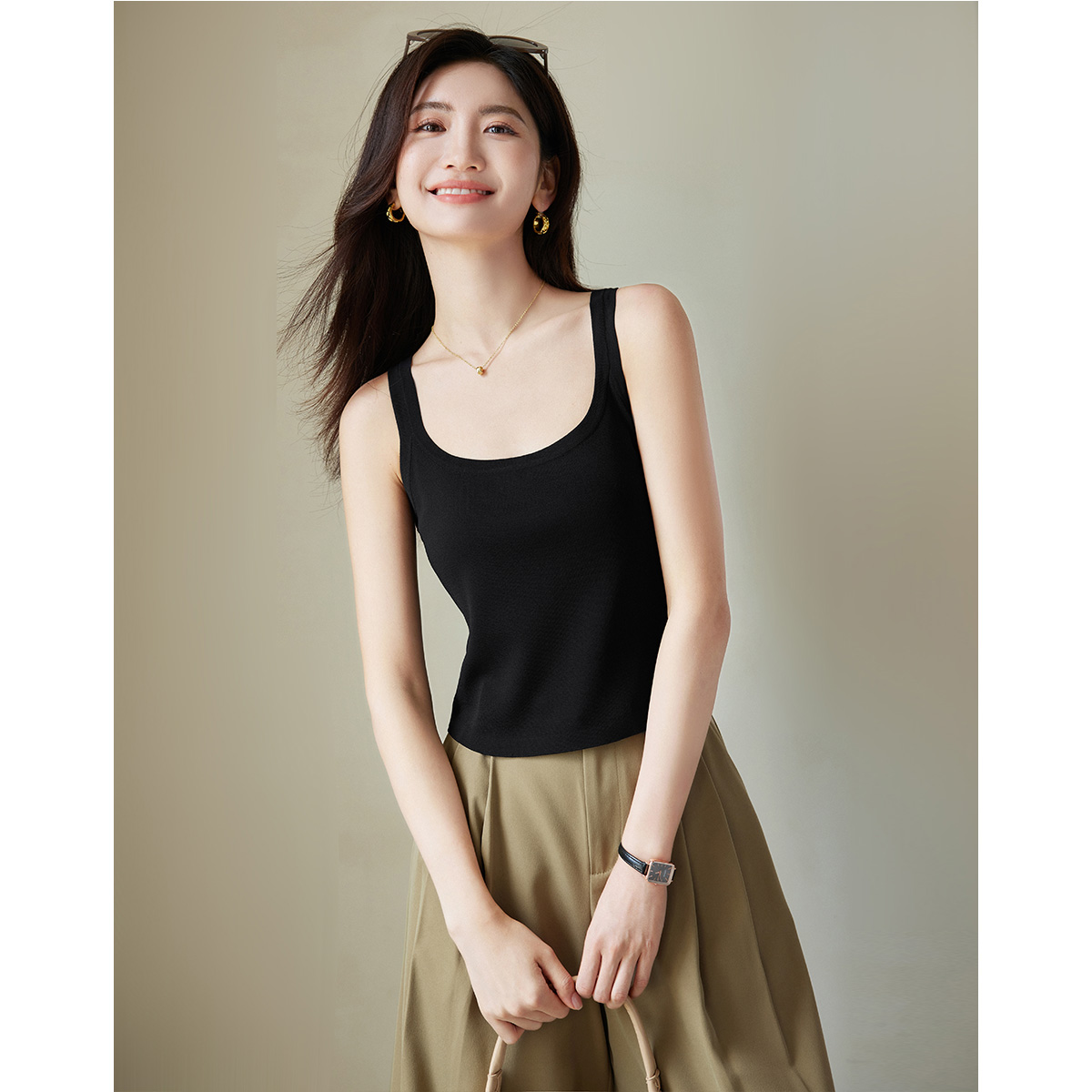 【林一专属】朗文斯汀法式无袖针织打底吊带背心DTYE4307A03203