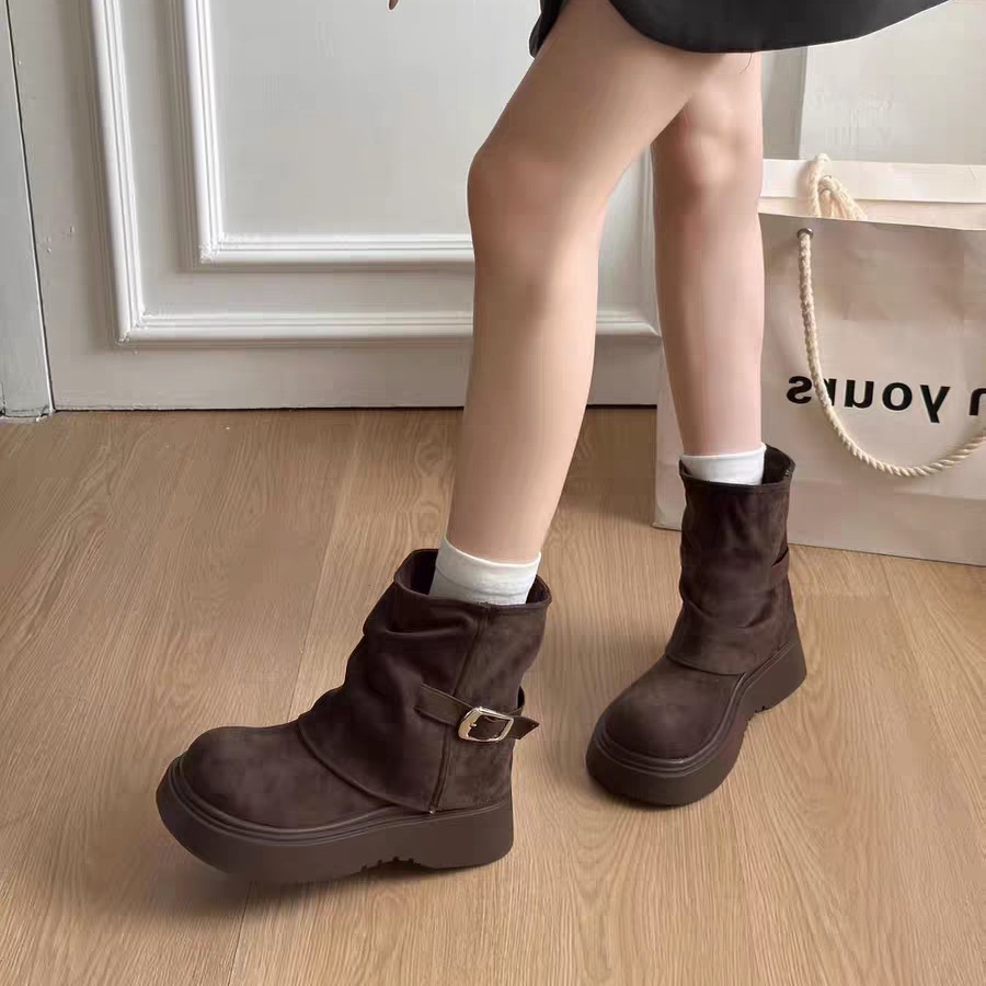 5202厚底增高裤管靴 爆款中筒堆堆靴爆款马丁靴