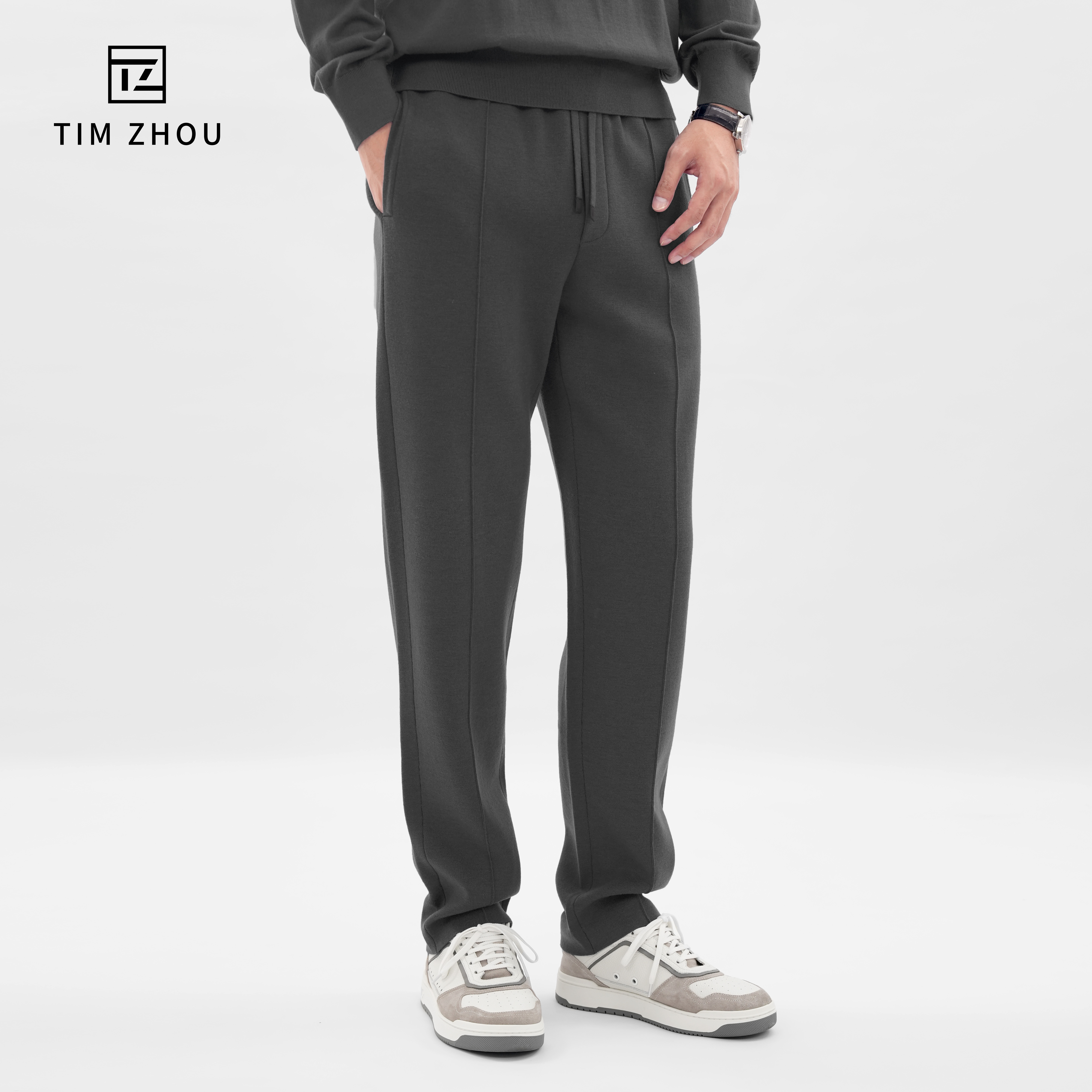 TIM ZHOU秋冬超细羊毛可机洗男士长裤商务舒适透气休闲长裤
