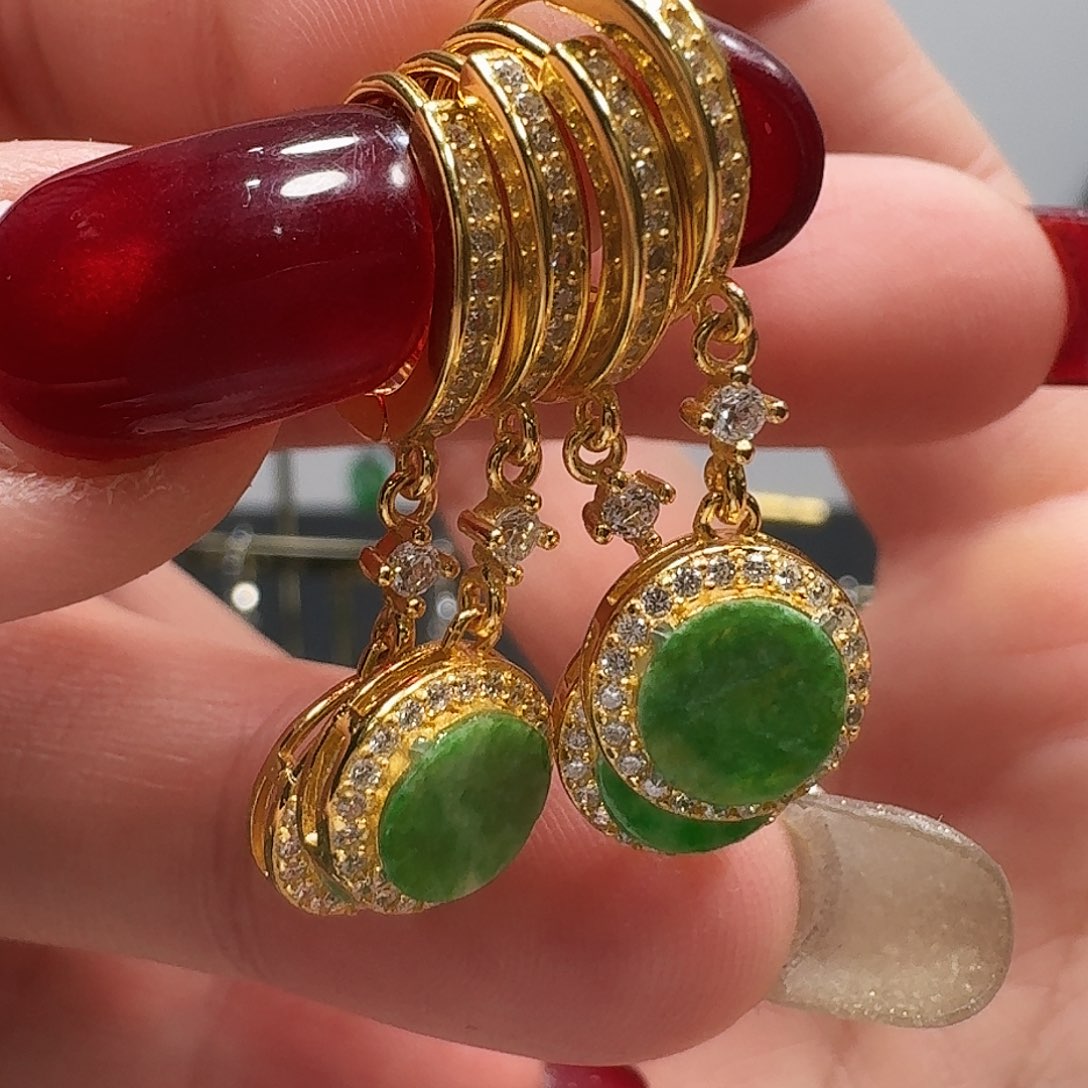 翡翠耳饰银S925镶嵌多样性发货/1fu