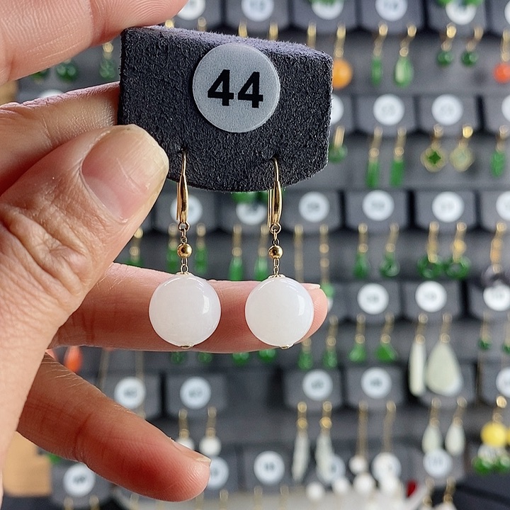 和田玉耳饰18K金镶嵌