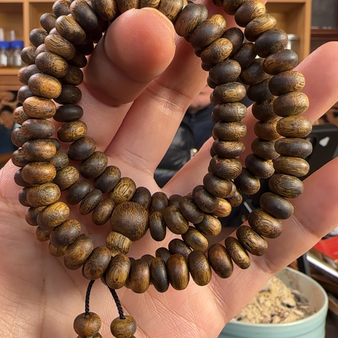 手串沉香奇楠金沙叶算盘珠27.5克