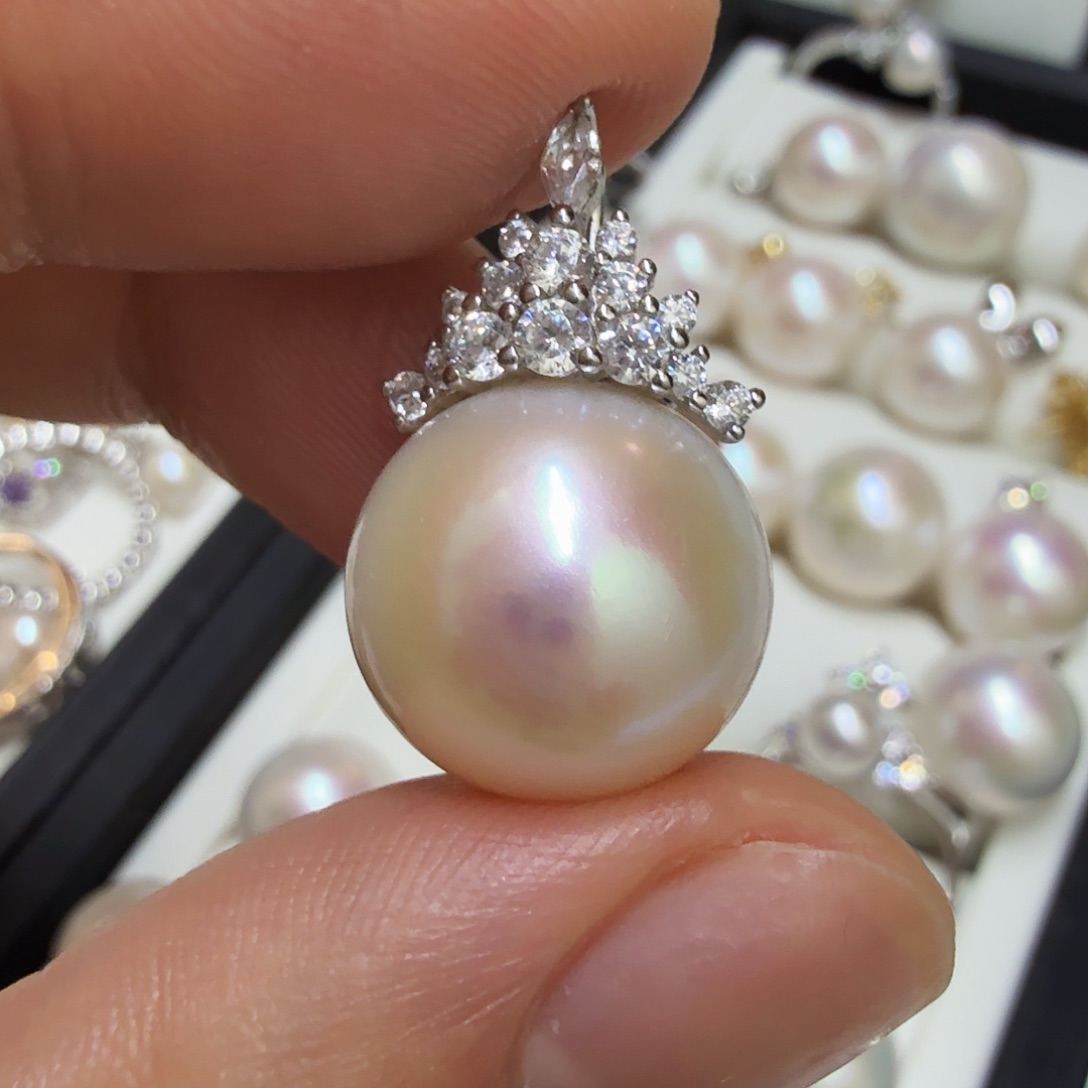 @***笑淡水珍珠银S925镶嵌颈饰