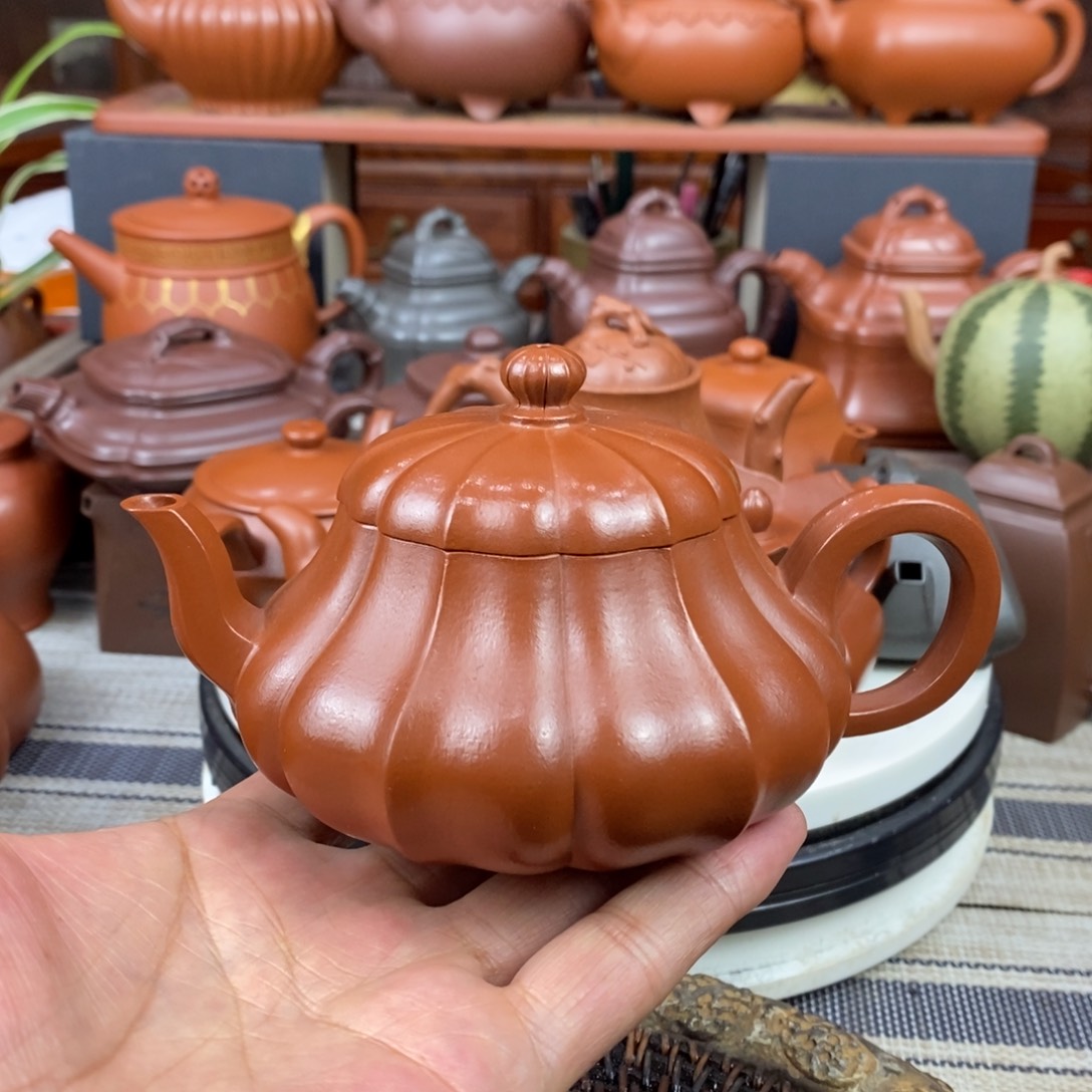 紫砂茶壶筋纹君德100-260cc原矿赵庄朱泥