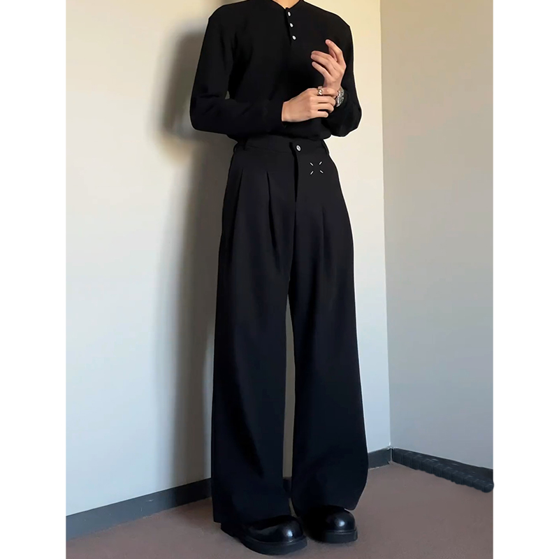 HR46 弯刀西裤男款高级感美式cleanfit直筒褶皱微喇西装裤子