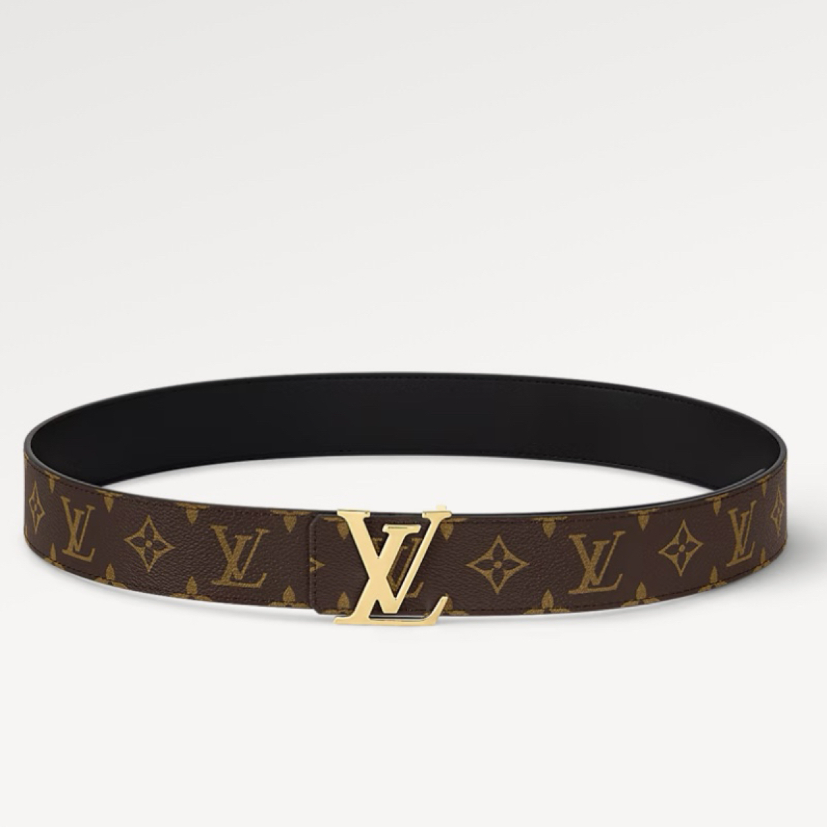 未使用 LouisVuitton/路易威登 经典棕色老花 黑皮双面皮带 