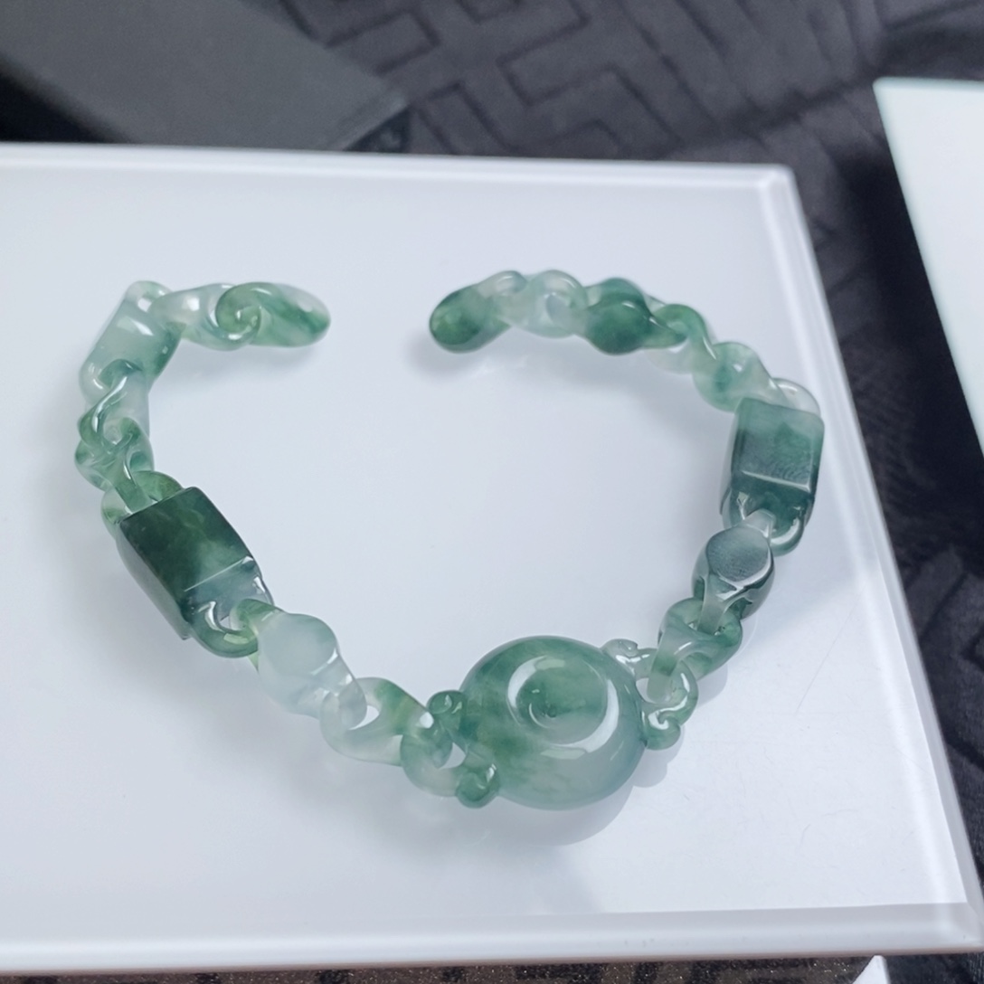 翡翠未镶嵌手链老坑料飘花平安扣拉环