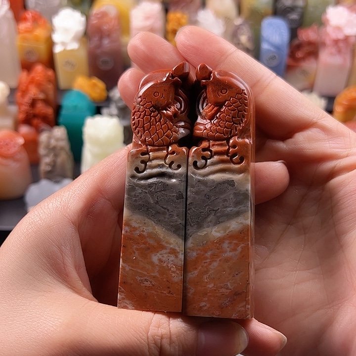 老挝石印石扇*手工定制设计2厘米，鱼