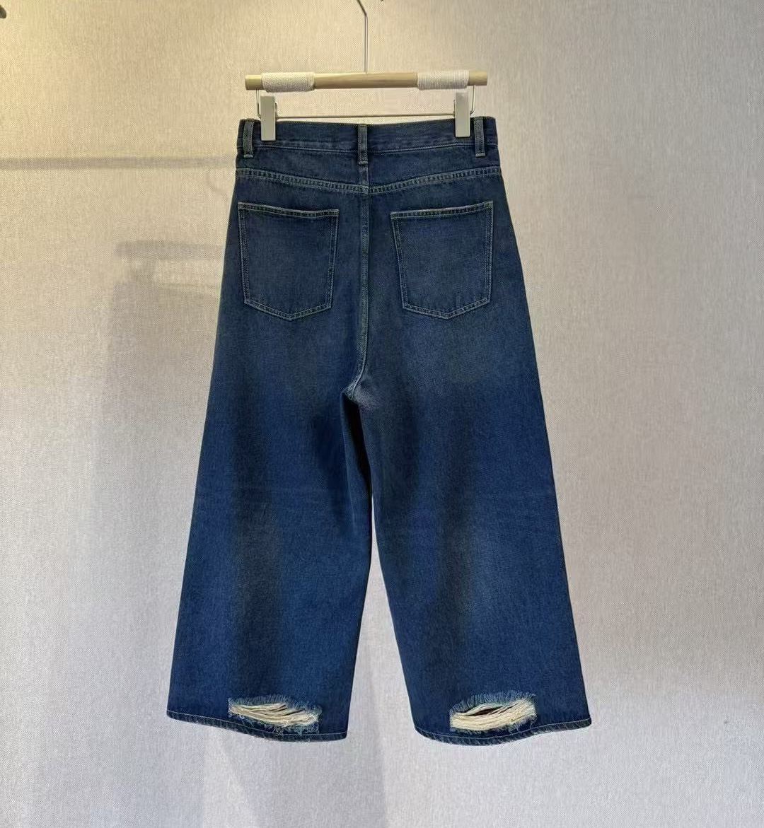 25新款裤脚破洞牛仔裤B6930时尚休闲百搭夏季阔腿宽松薄款直筒