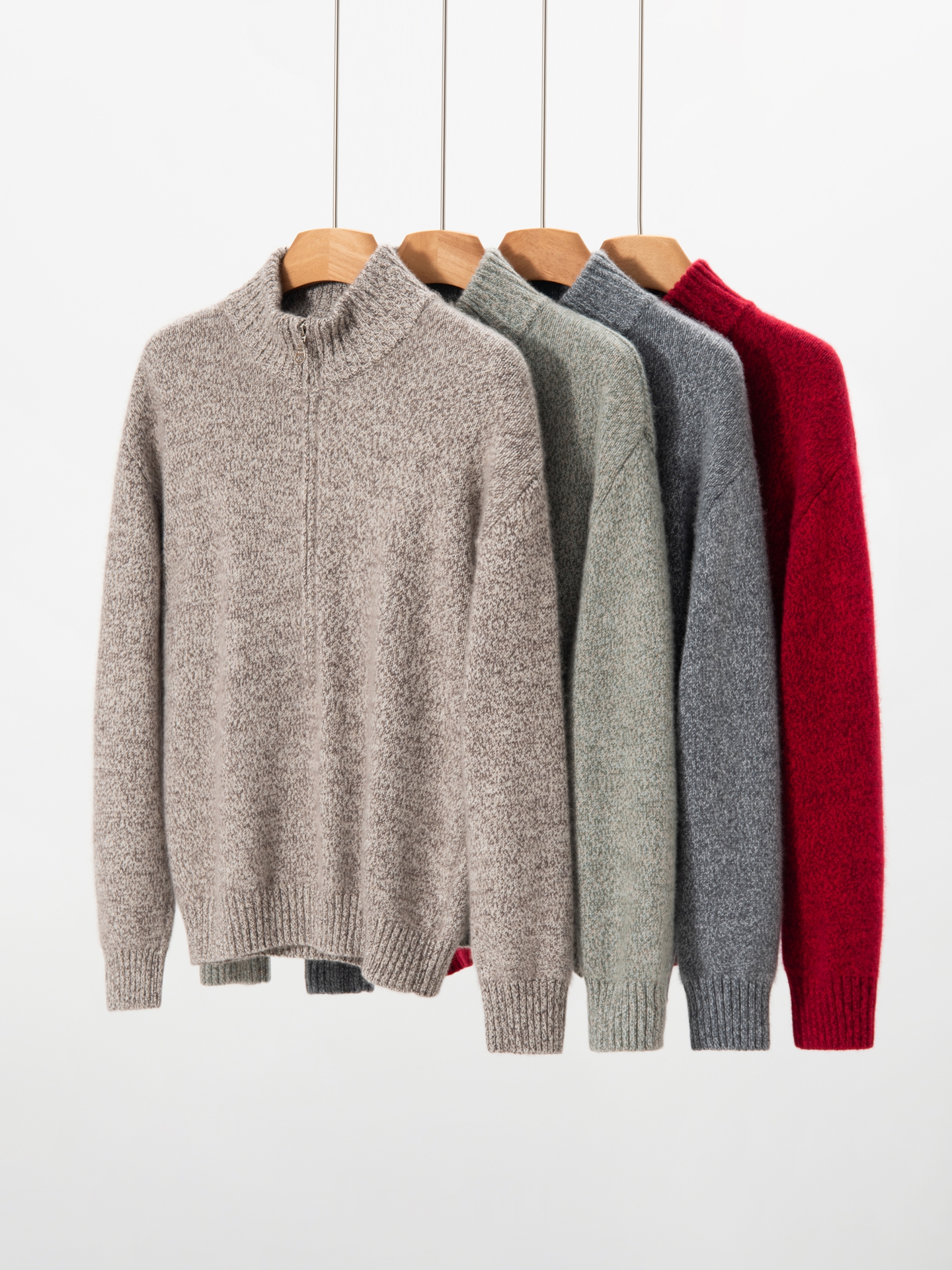 重磅加厚半高领花纱羊绒衫女款拉链套头毛衣内搭外穿100%山羊绒